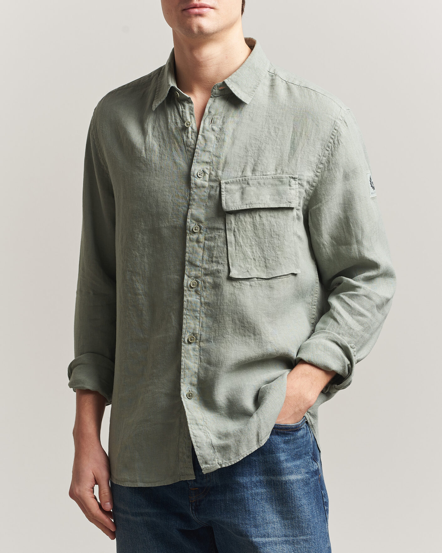 Men | Shirts | Belstaff | Scale Linen Shirt Lichen