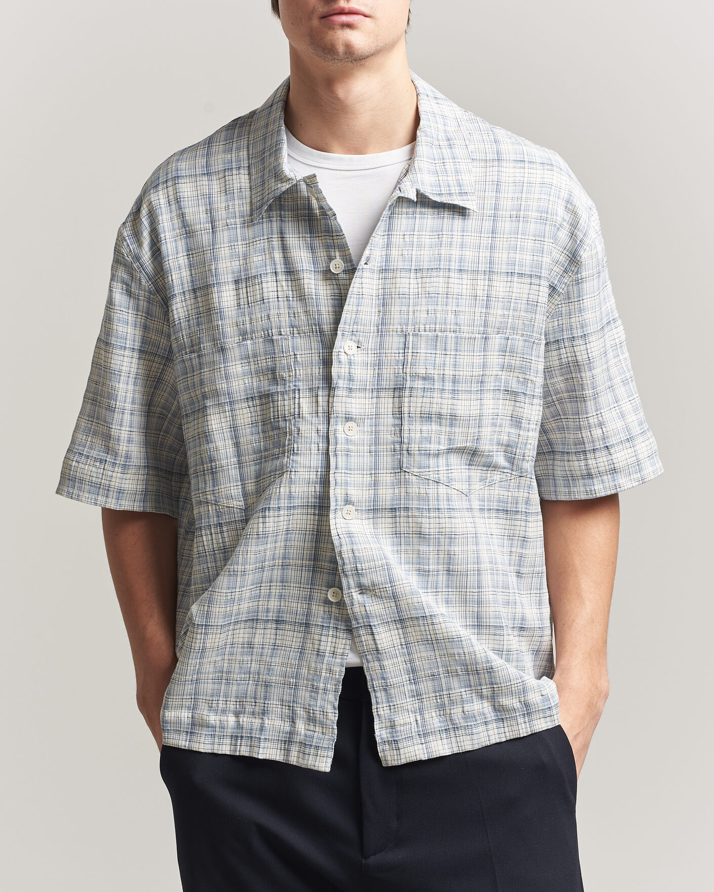 Men | Shirts | Sunflower | Adam Short Sleeve Shirt Light Blue Check