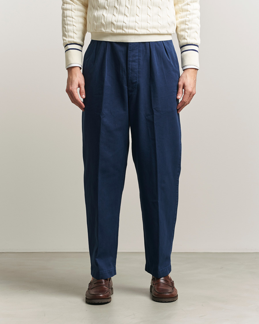 Men | Trousers | Polo Ralph Lauren | Pleated Cotton Twill Chinos Dark Cobalt