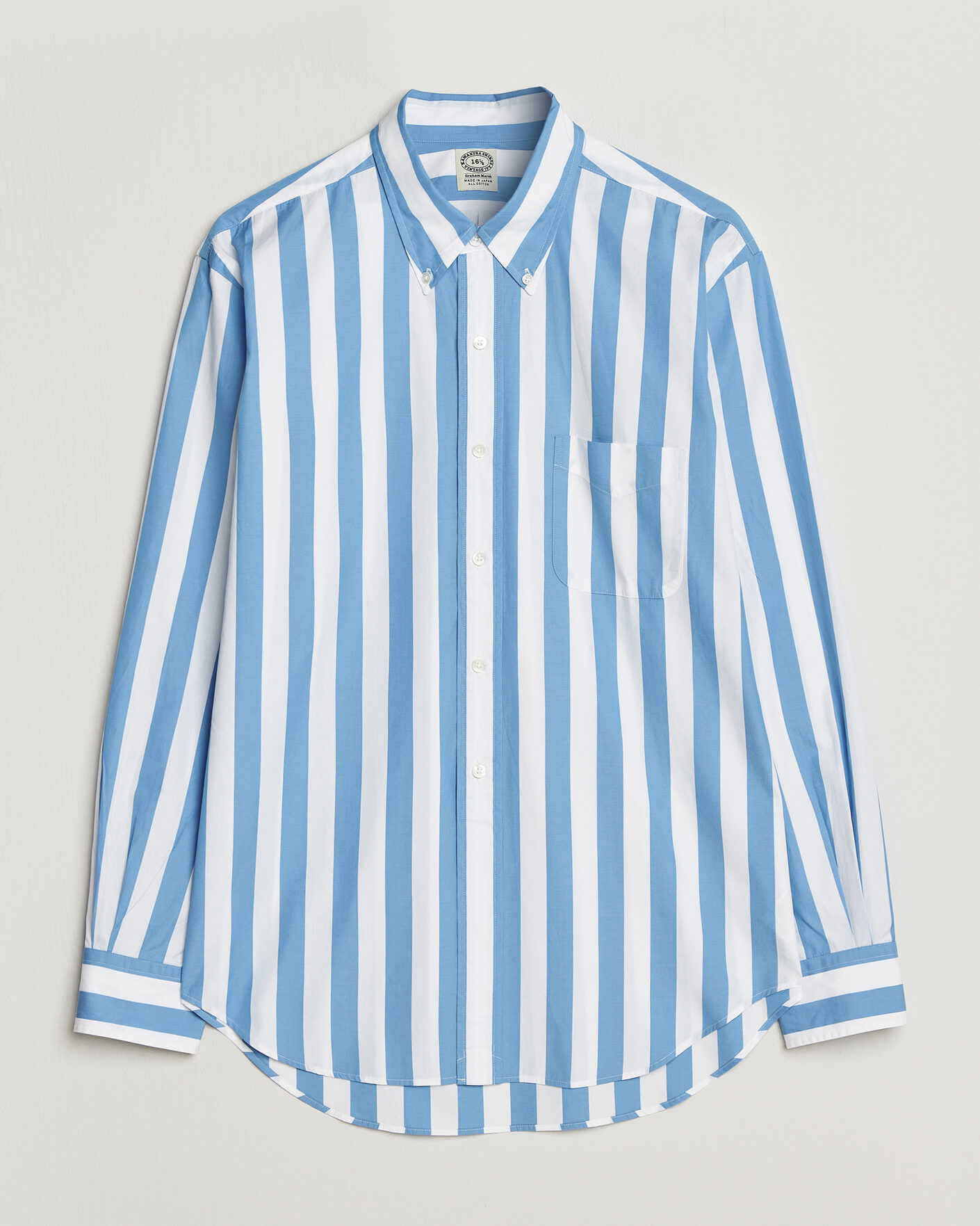 Men | Shirts | Kamakura Shirts | Vintage Ivy Button Down Shirt Bold Blue Stripe