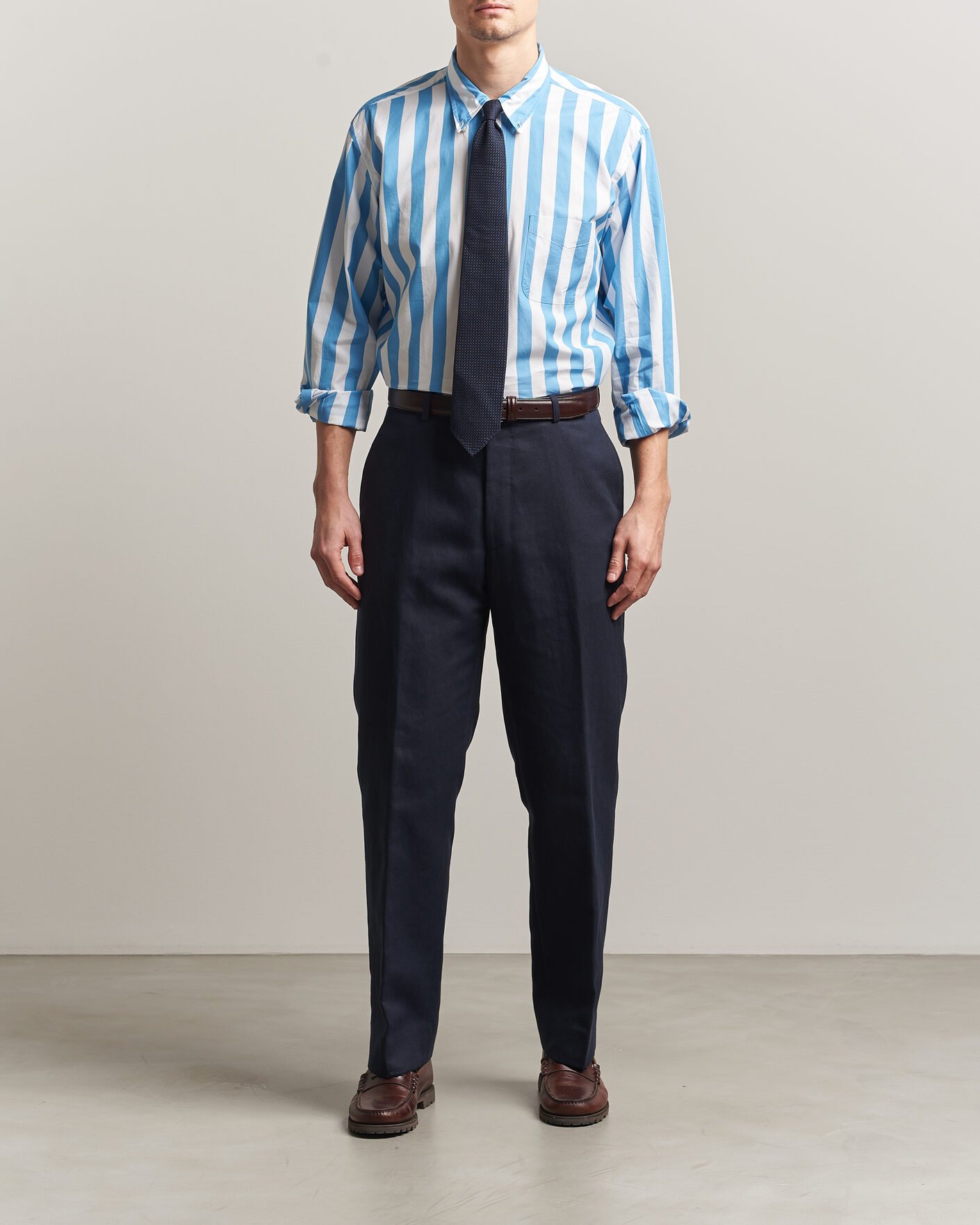 Men | Shirts | Kamakura Shirts | Vintage Ivy Button Down Shirt Bold Blue Stripe