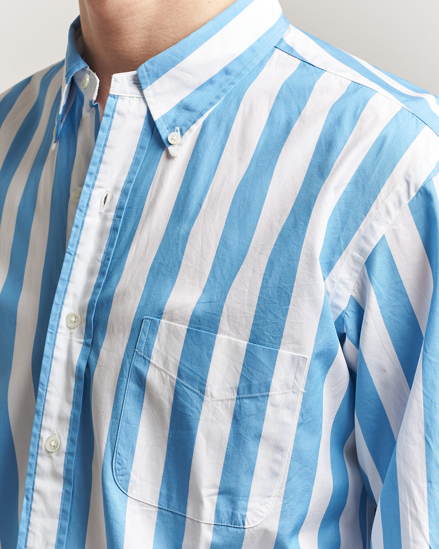 Men | Shirts | Kamakura Shirts | Vintage Ivy Button Down Shirt Bold Blue Stripe