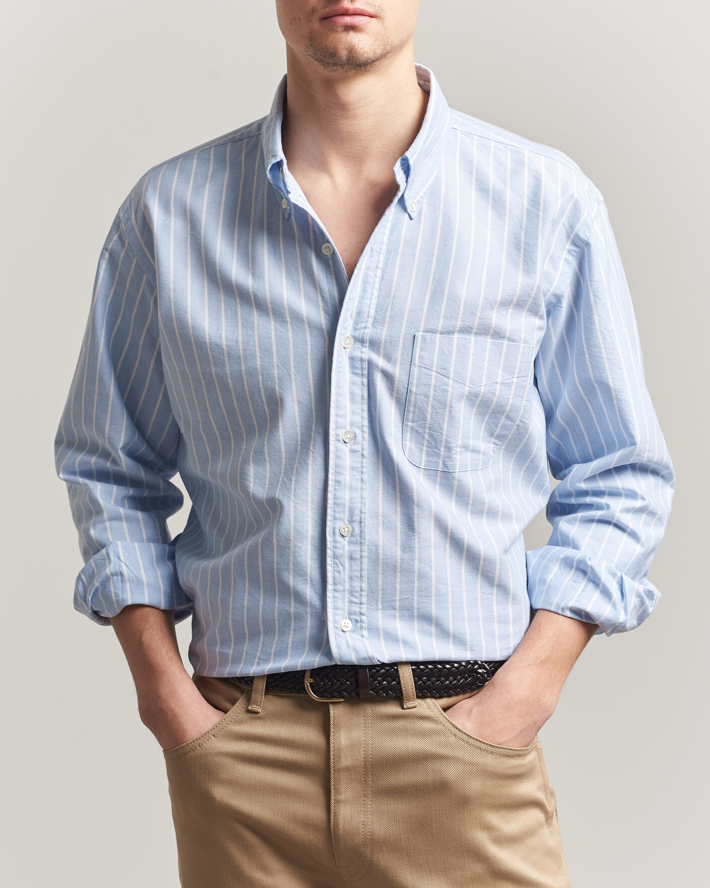 Men | Shirts | Kamakura Shirts | Vintage Ivy Oxford BD Shirt Blue Blazer Stripe