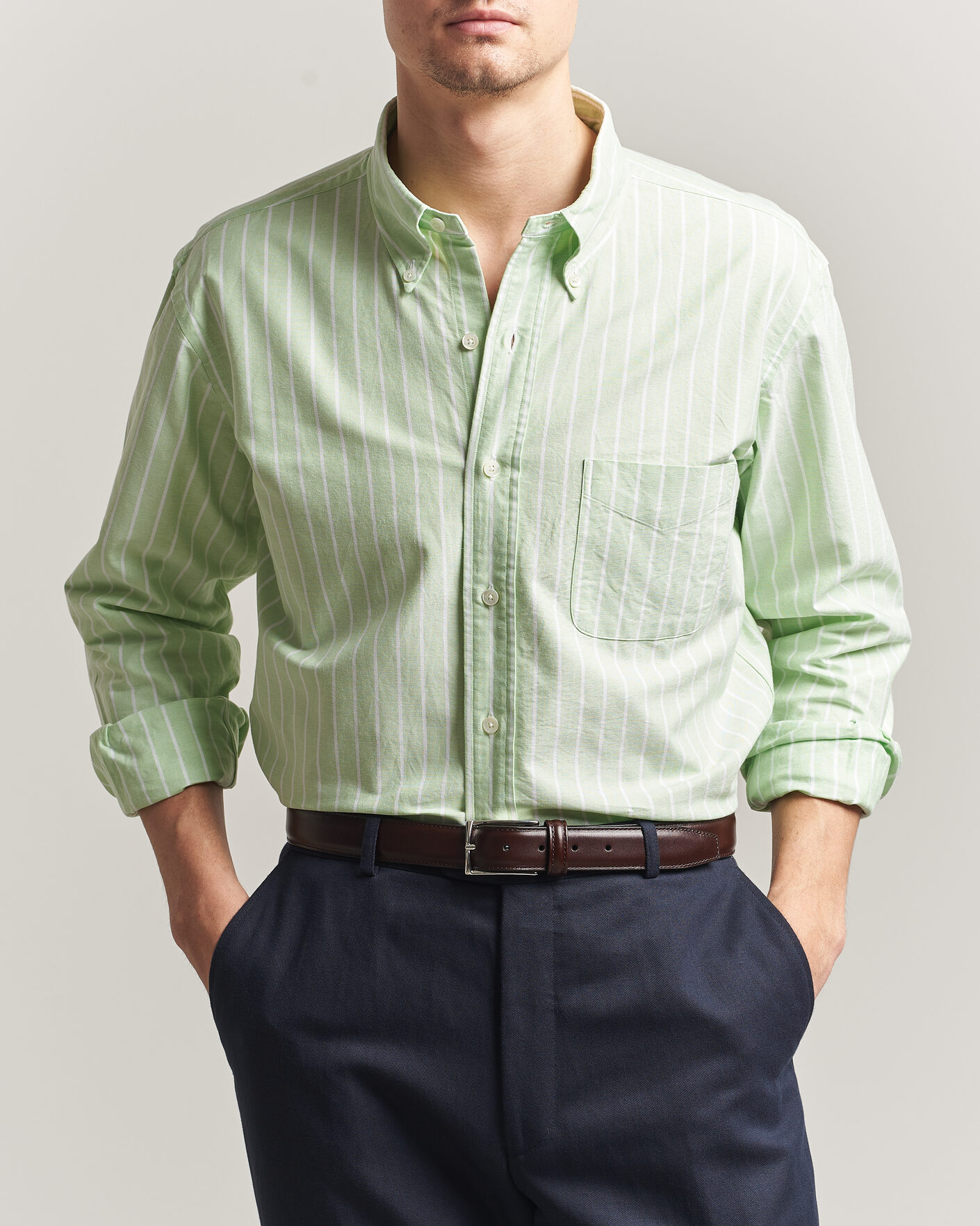 Men | Shirts | Kamakura Shirts | Vintage Ivy Oxford BD Shirt Green Blazer Stripe