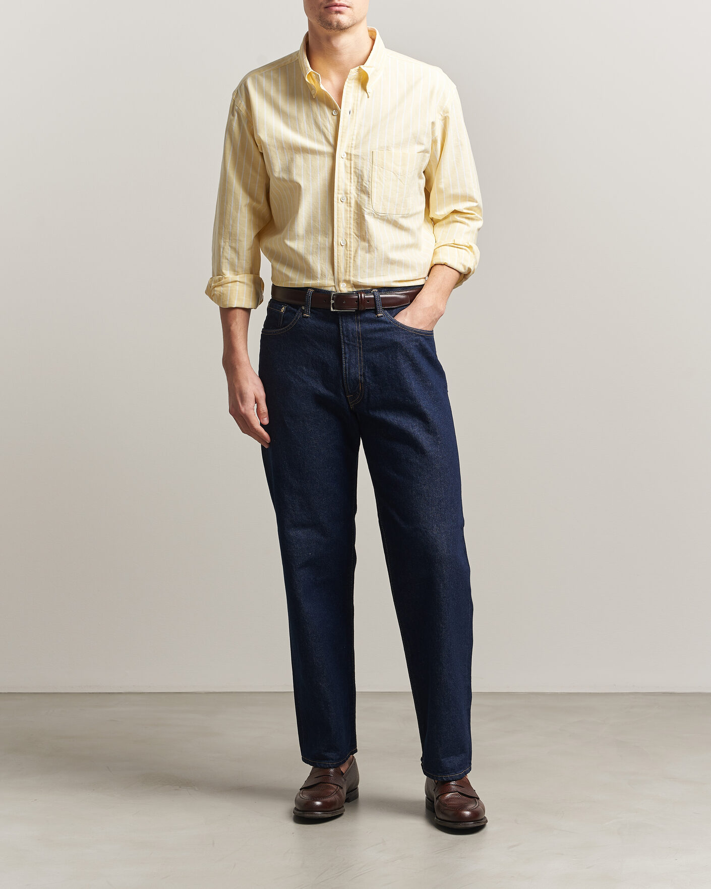 Men | Shirts | Kamakura Shirts | Vintage Ivy Oxford BD Shirt Yellow Blazer Stripe