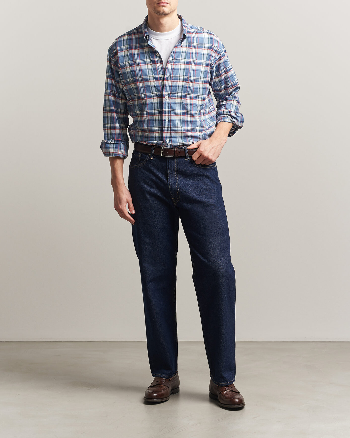 Men | Shirts | Kamakura Shirts | Vintage Ivy Button Down Shirt Blue Madras