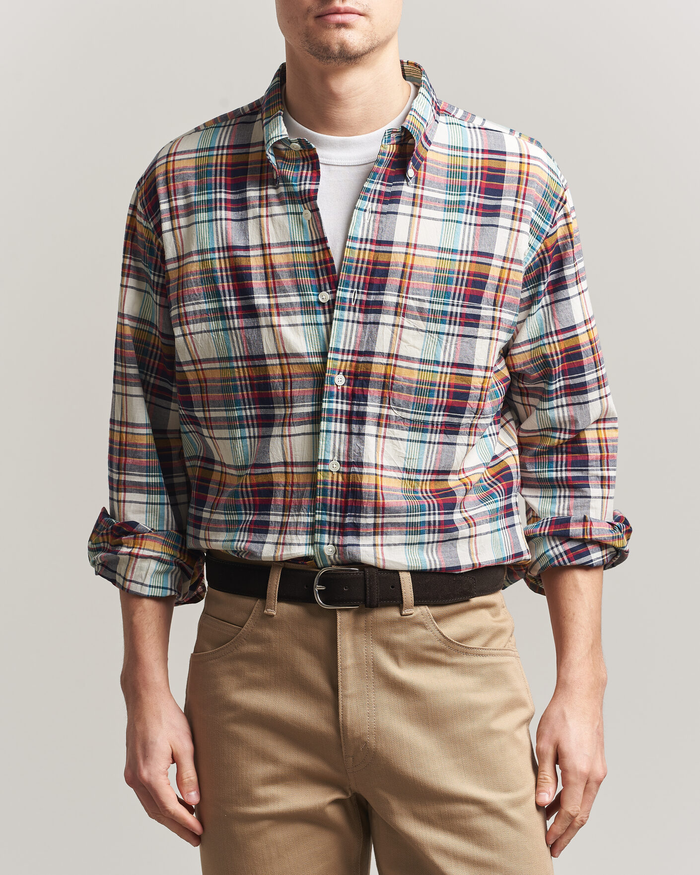 Men | Shirts | Kamakura Shirts | Vintage Ivy Button Down Shirt Yellow Madras