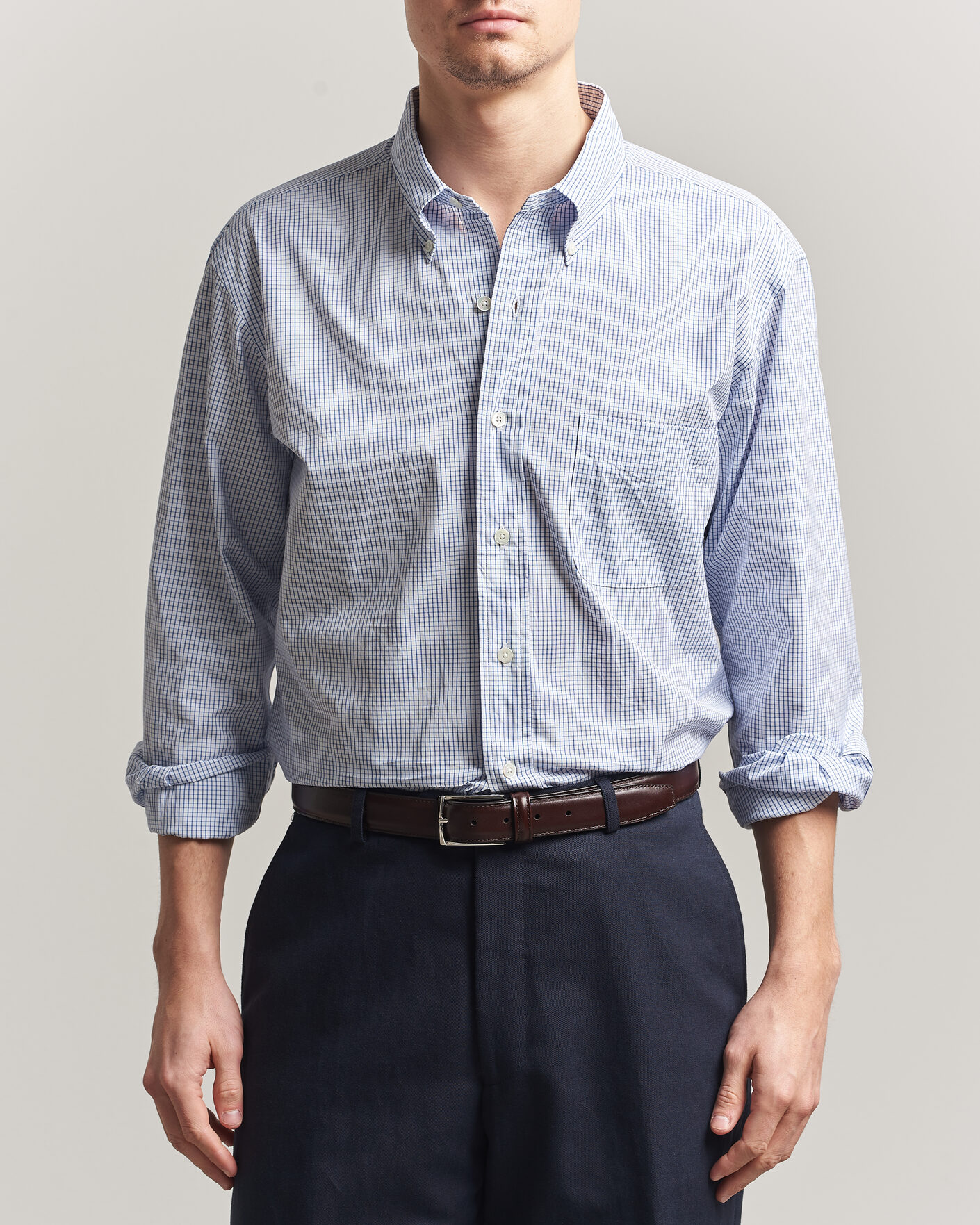 Men | Shirts | Kamakura Shirts | Vintage Ivy Button Down Shirt Blue Check