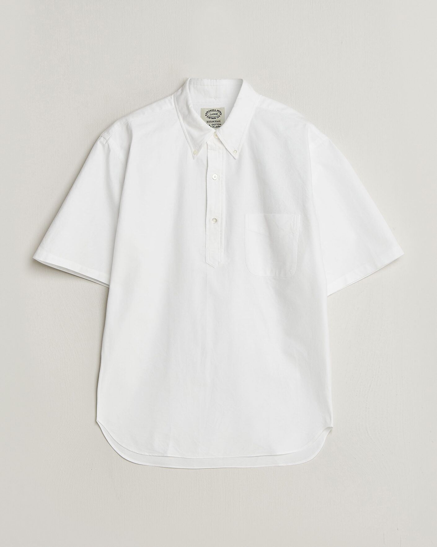 Men | Shirts | Kamakura Shirts | Vintage Ivy Half Sleeve Oxford Popover White