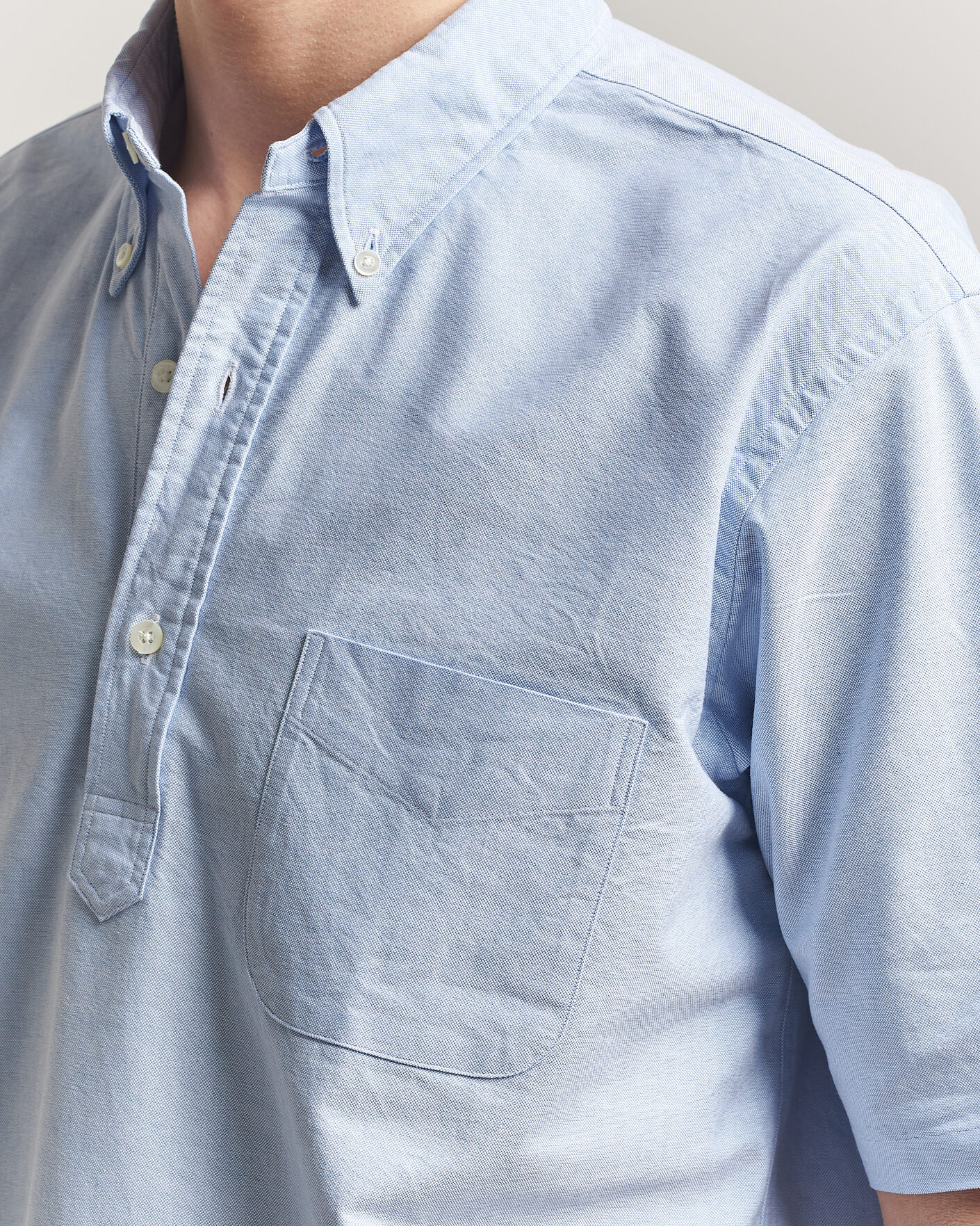 Men | Shirts | Kamakura Shirts | Vintage Ivy Half Sleeve Oxford Popover Light Blue