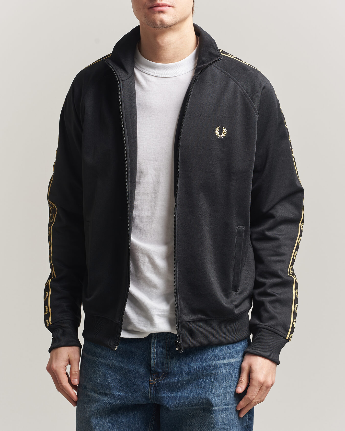 Fred Perry Taped Track Jacket Black at CareOfCarl.com