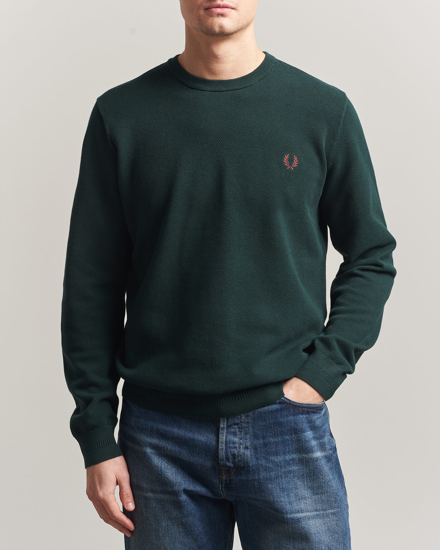 Men | Sweaters & Knitwear | Fred Perry | Piqué Stitched Sweater Grassroots Green