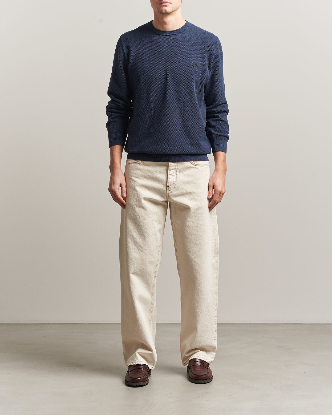 Men | Sweaters & Knitwear | Fred Perry | Piqué Stitched Sweater Dark Airforce