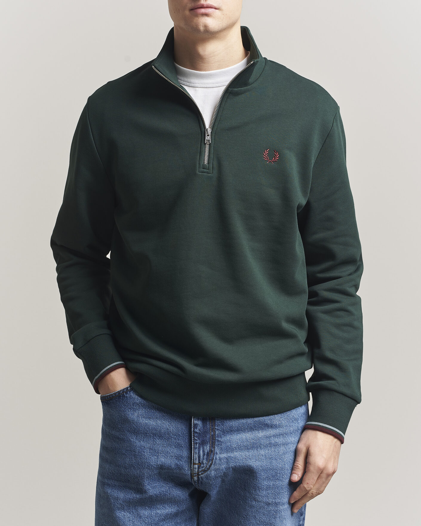 Men | Sweaters & Knitwear | Fred Perry | Half Zip Sweatshirt Grassroots Green