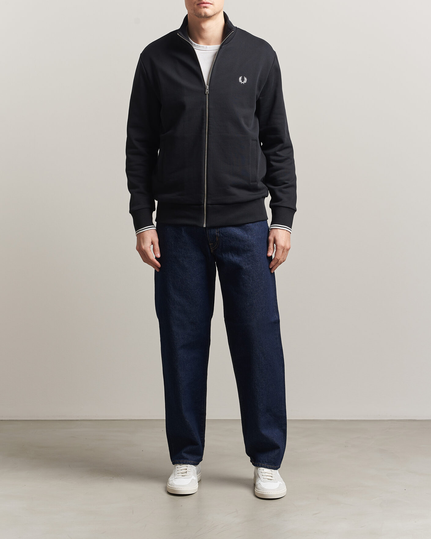 Men | Sweaters & Knitwear | Fred Perry | Full Zip Sweatshirt Black
