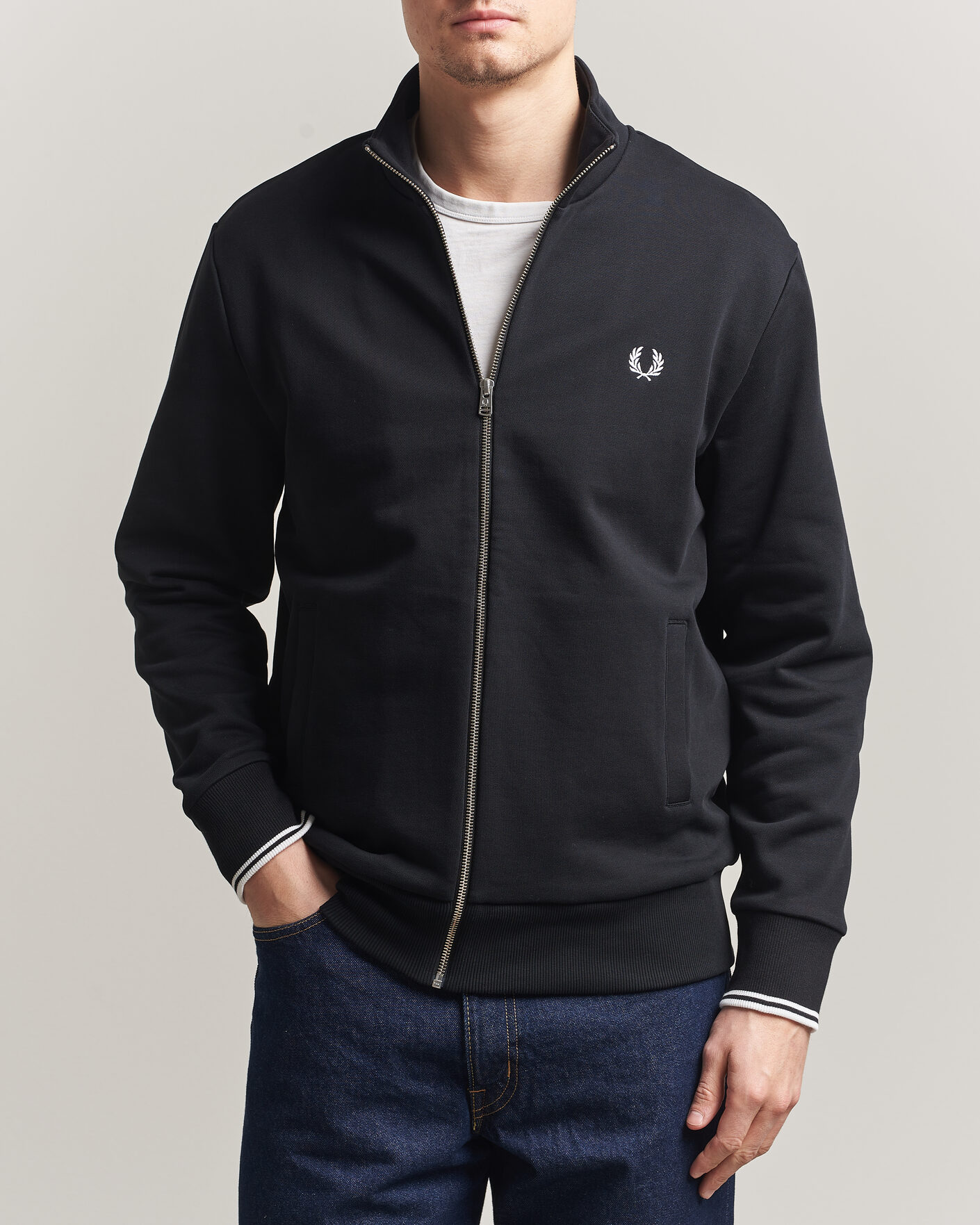 Men | Sweaters & Knitwear | Fred Perry | Full Zip Sweatshirt Black