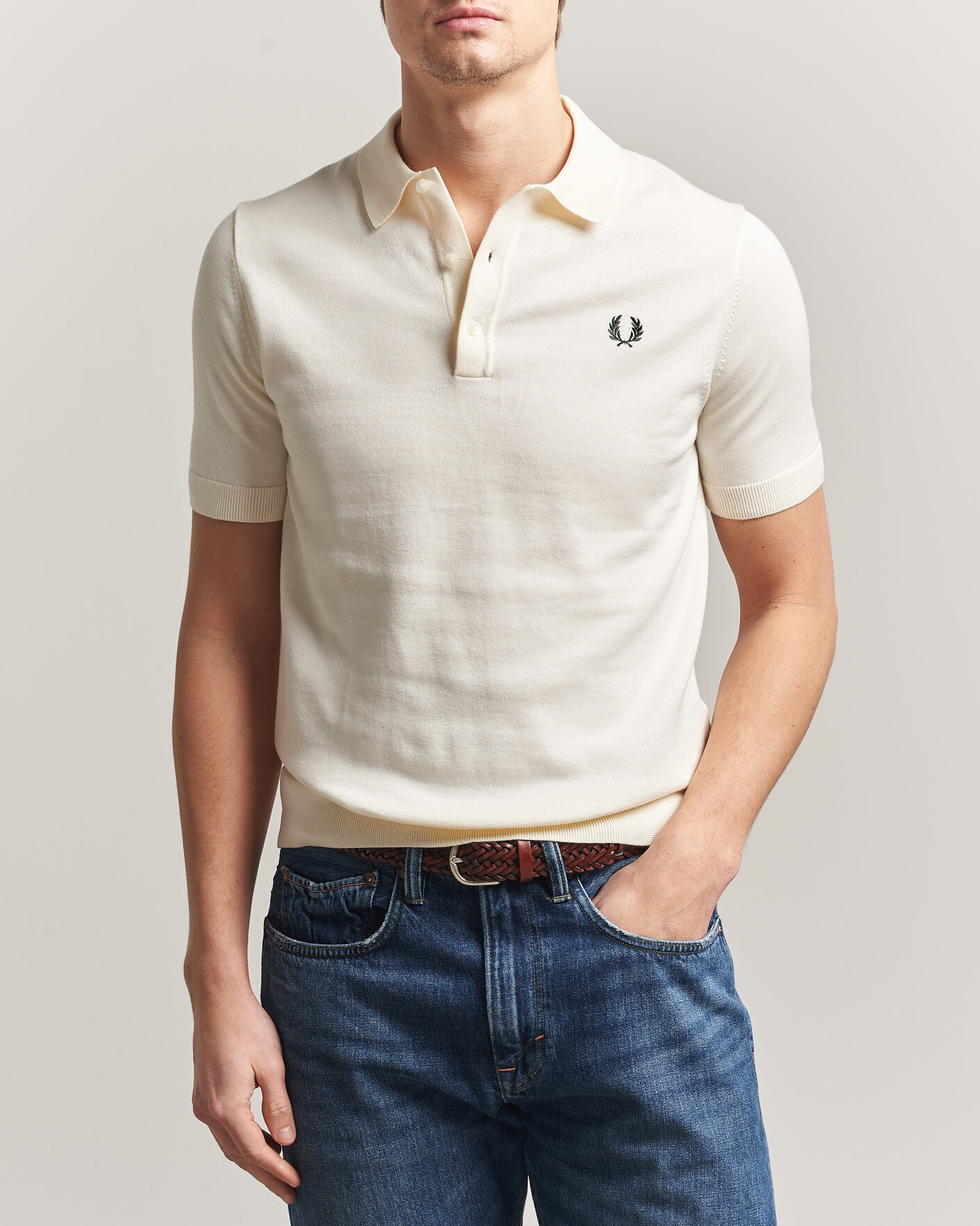 Men | Polo Shirts | Fred Perry | Cotton Knitted Polo Ecru