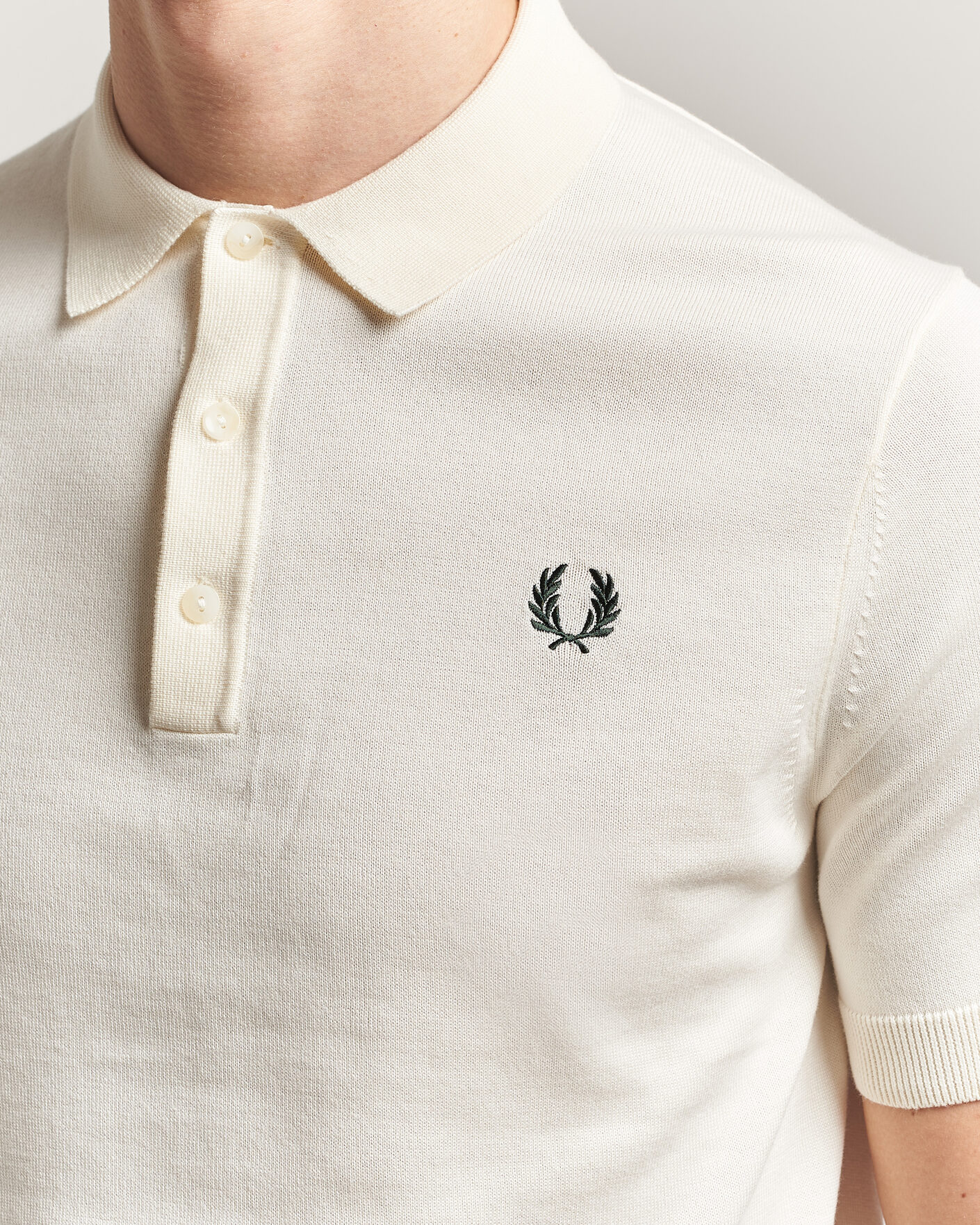 Men | Polo Shirts | Fred Perry | Cotton Knitted Polo Ecru