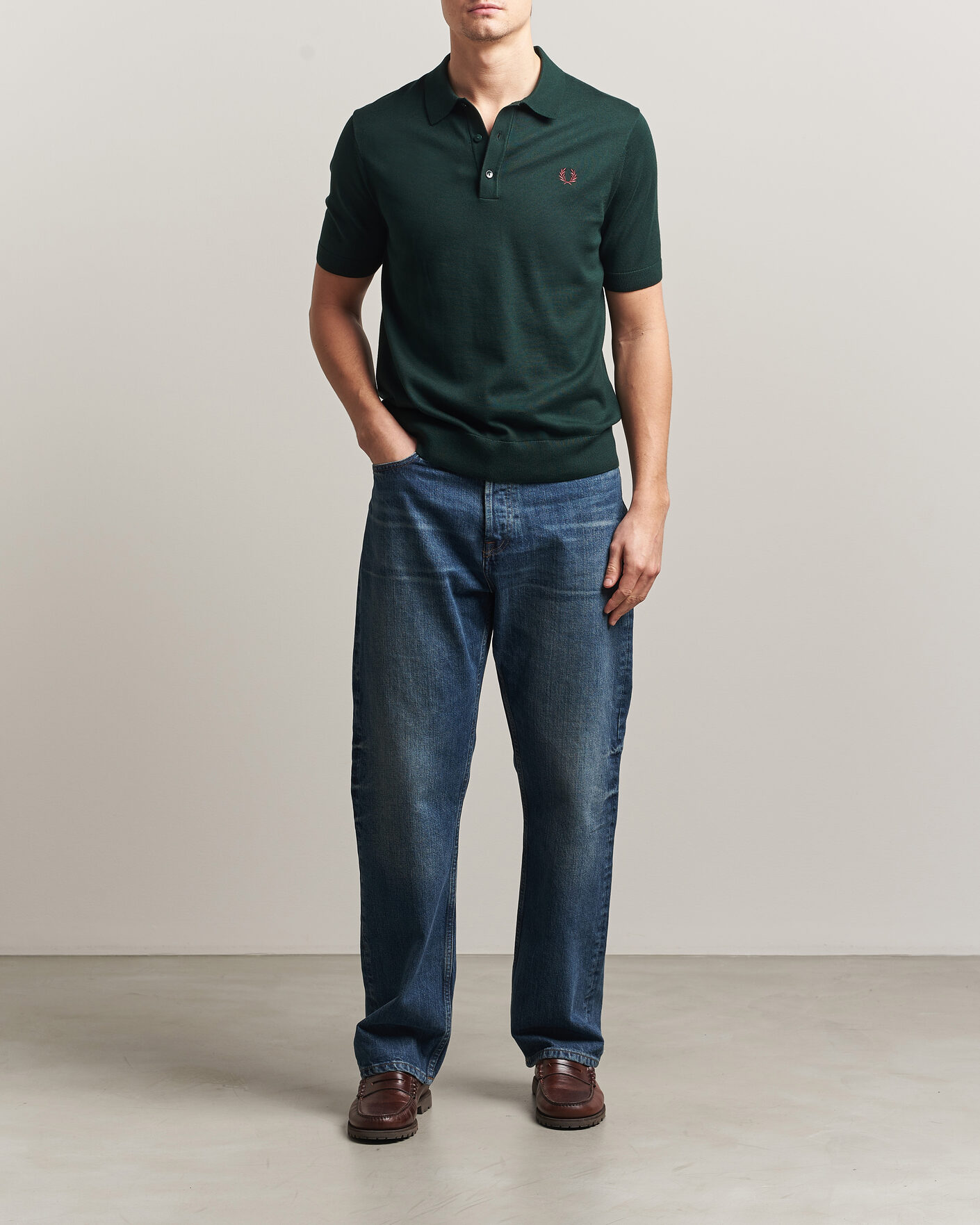 Men | Polo Shirts | Fred Perry | Cotton Knitted Polo Grassroots Green