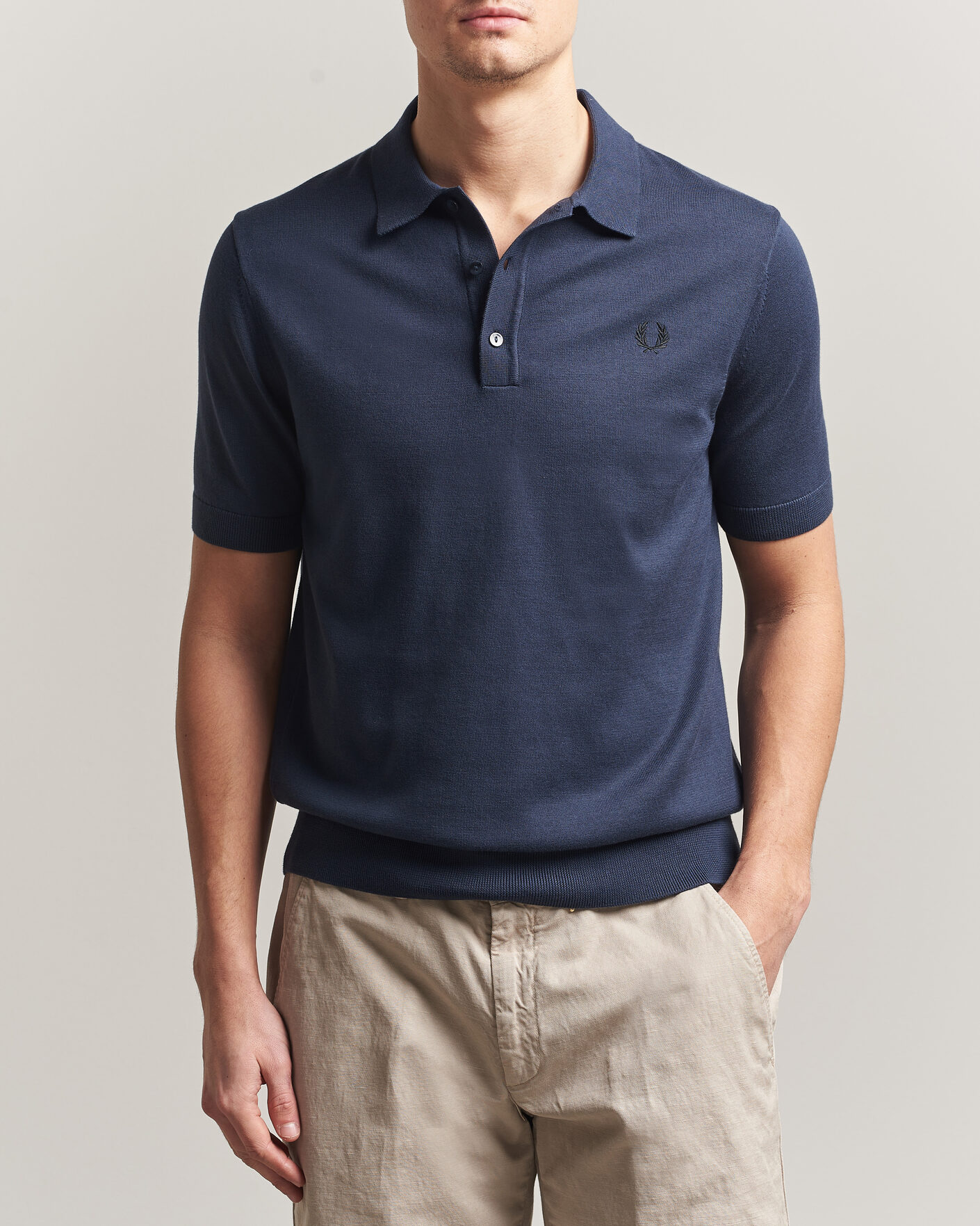 Men | Polo Shirts | Fred Perry | Cotton Knitted Polo Dark Airforce