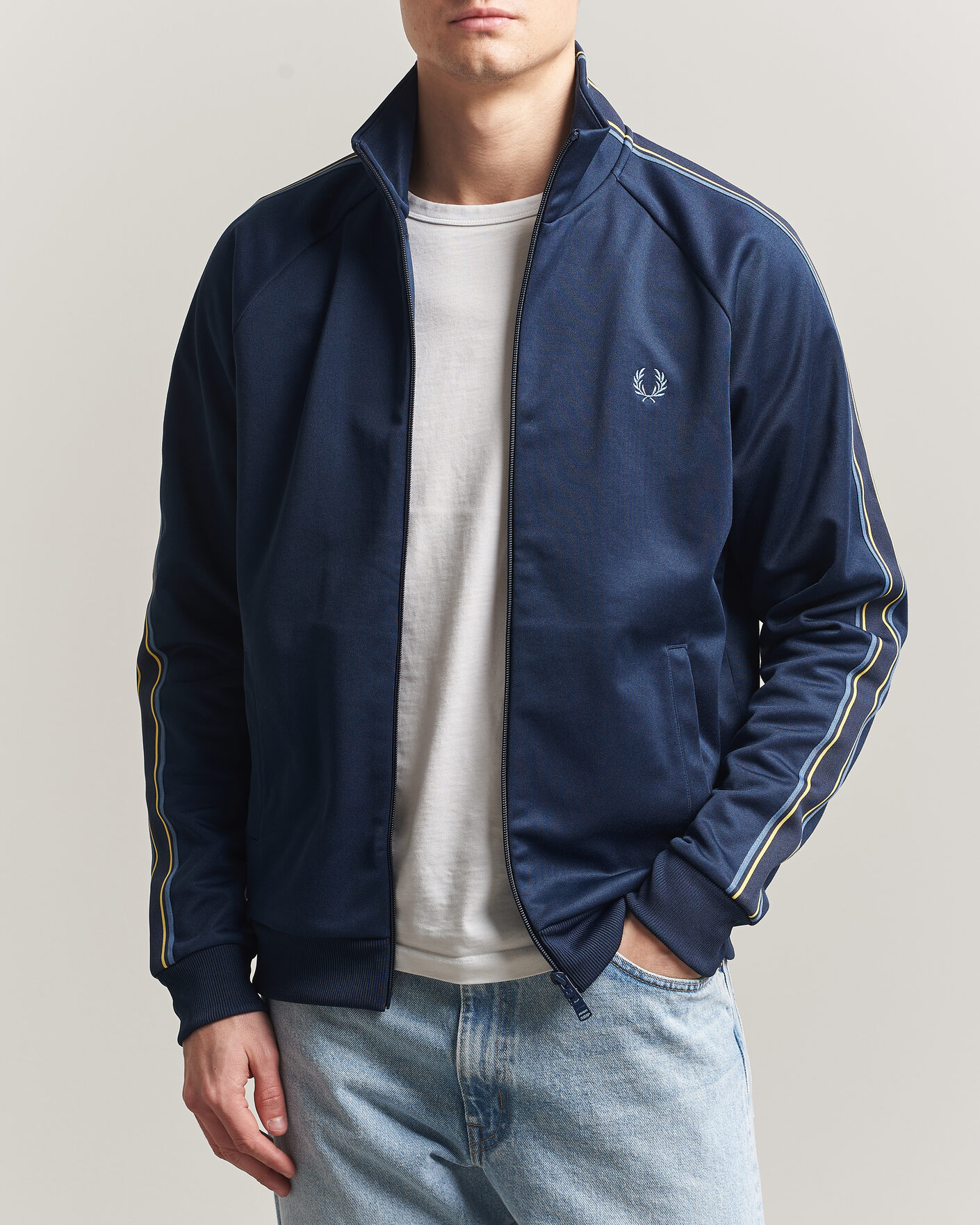 Fred Perry Tramline Taped Track Jacket Tennis Blue at CareOfCarl.com