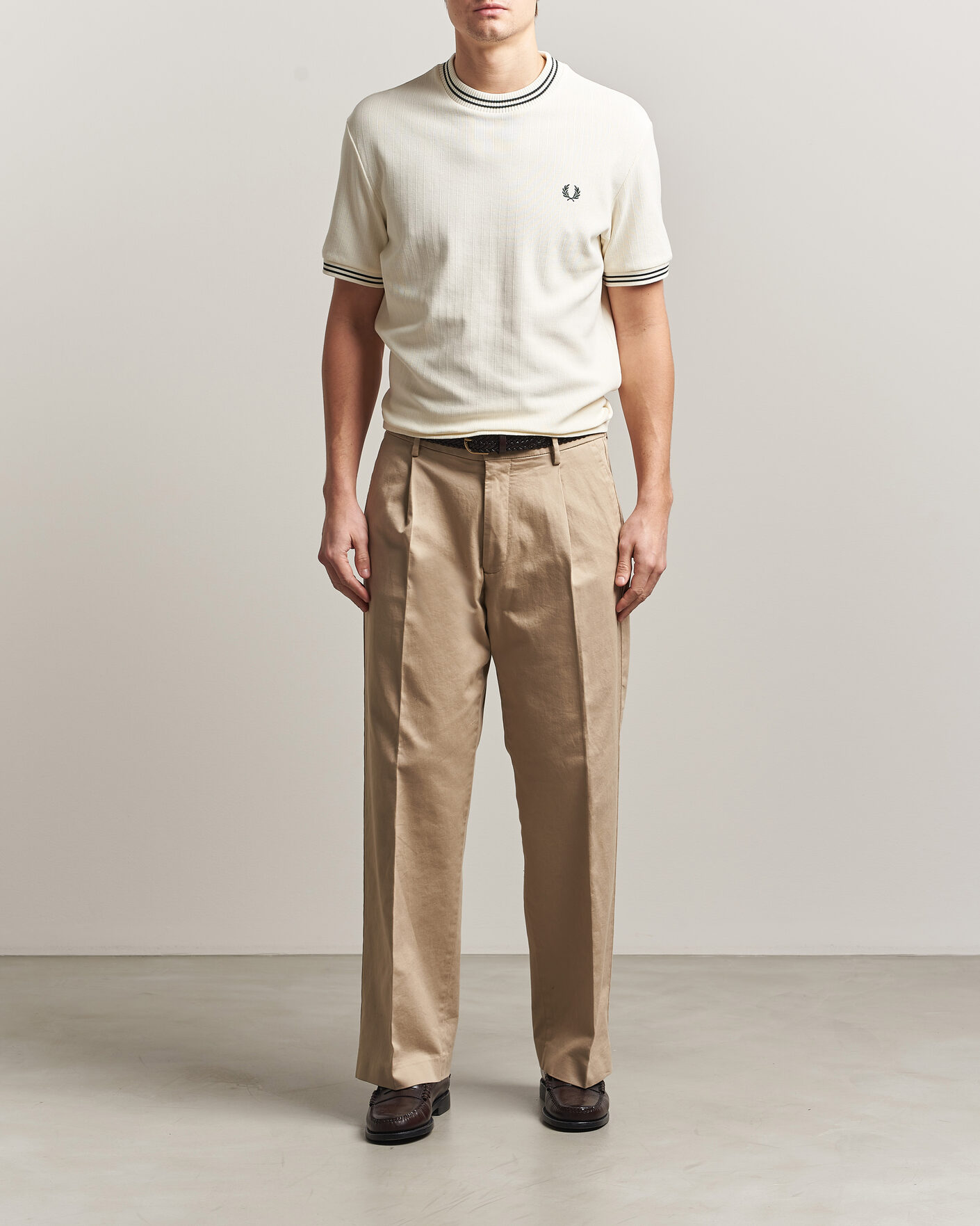 Men | T-Shirts | Fred Perry | Rib Knitted T-Shirt Ecru