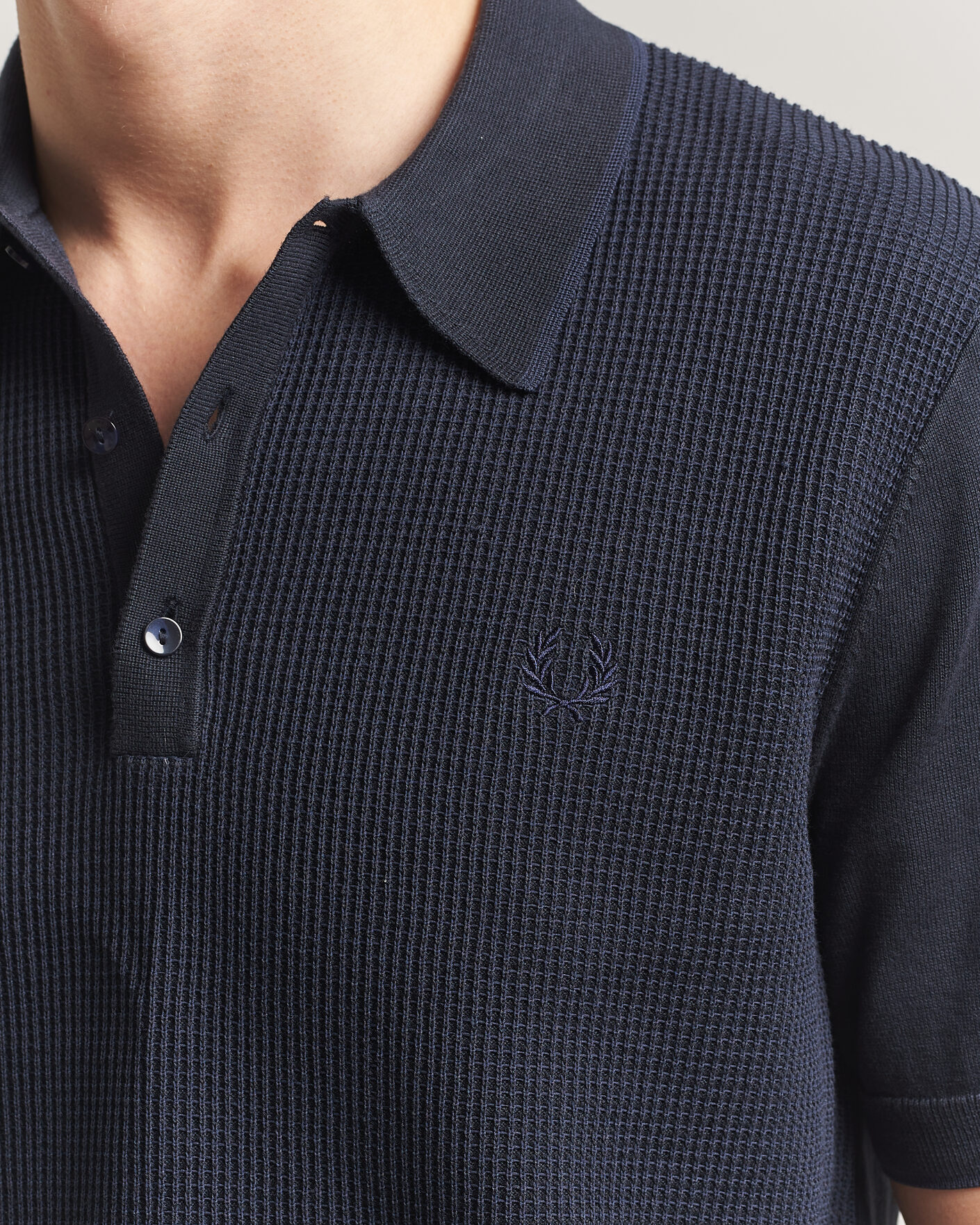 Men | Polo Shirts | Fred Perry | Waffle Knitted Polo Navy