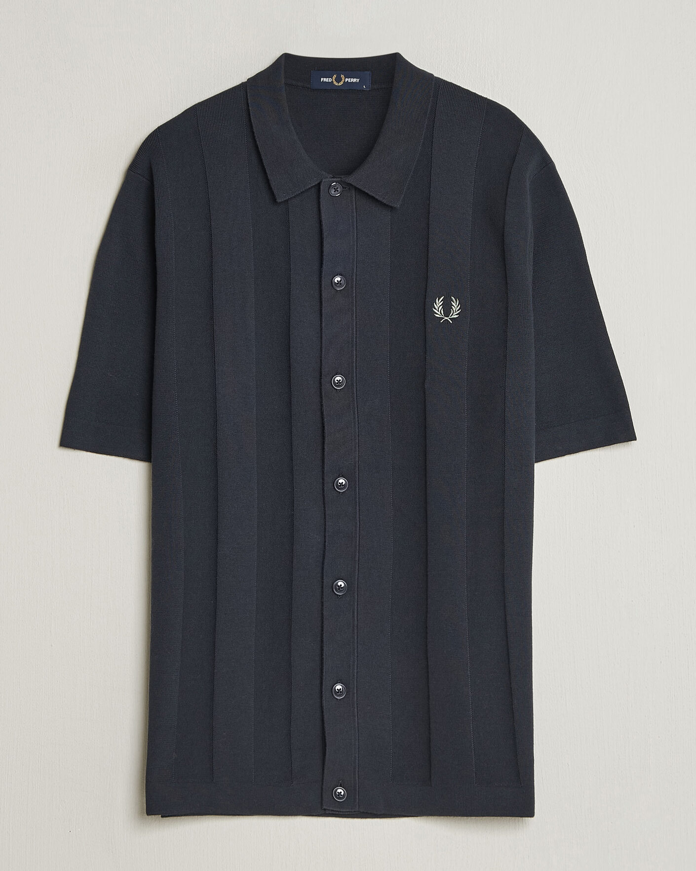 Men | Shirts | Fred Perry | Tonal Vertical Striped Knitted Shirt Navy