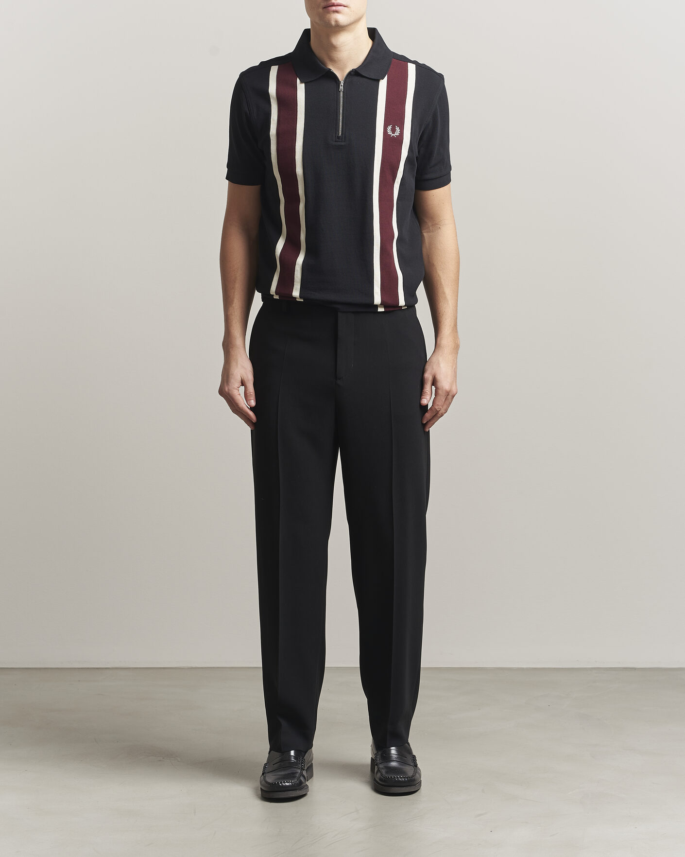 Men | Polo Shirts | Fred Perry | Tramline Half Zip Polo Black