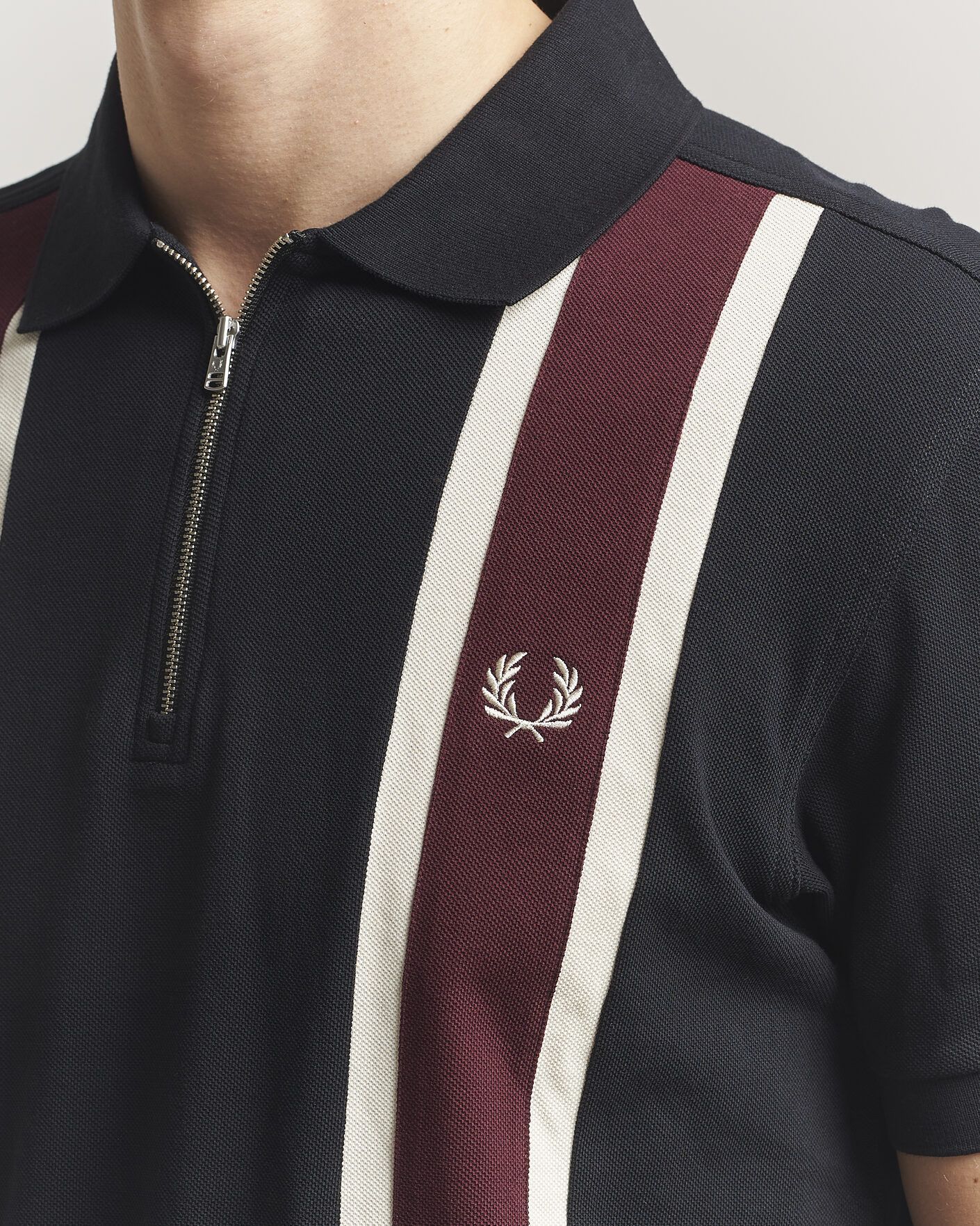 Men | Polo Shirts | Fred Perry | Tramline Half Zip Polo Black