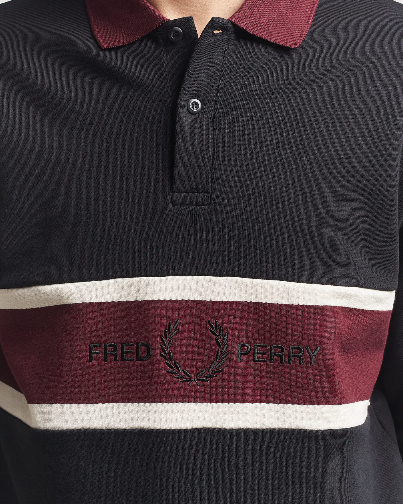 Men | Sweaters & Knitwear | Fred Perry | Embroidered Paneled Polo Sweater Black