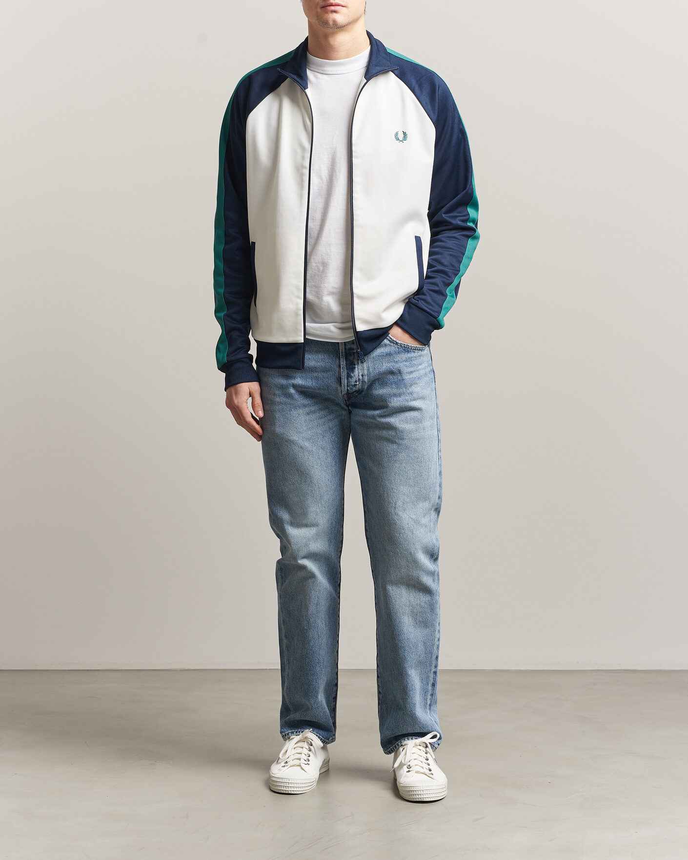 Men | Sweaters & Knitwear | Fred Perry | Contrast Sleeve Track Jacket Snow White