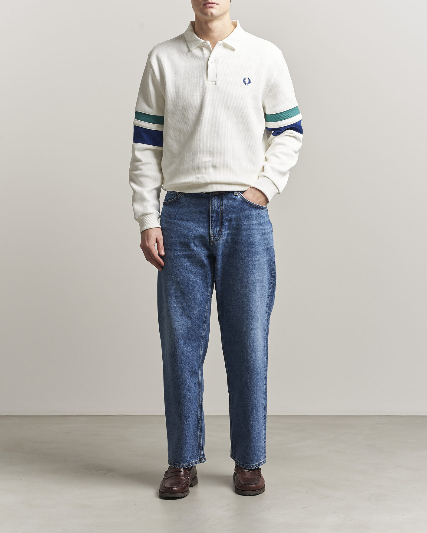 Men | Sweaters & Knitwear | Fred Perry | Tipped Sleeve Rugger Snow White