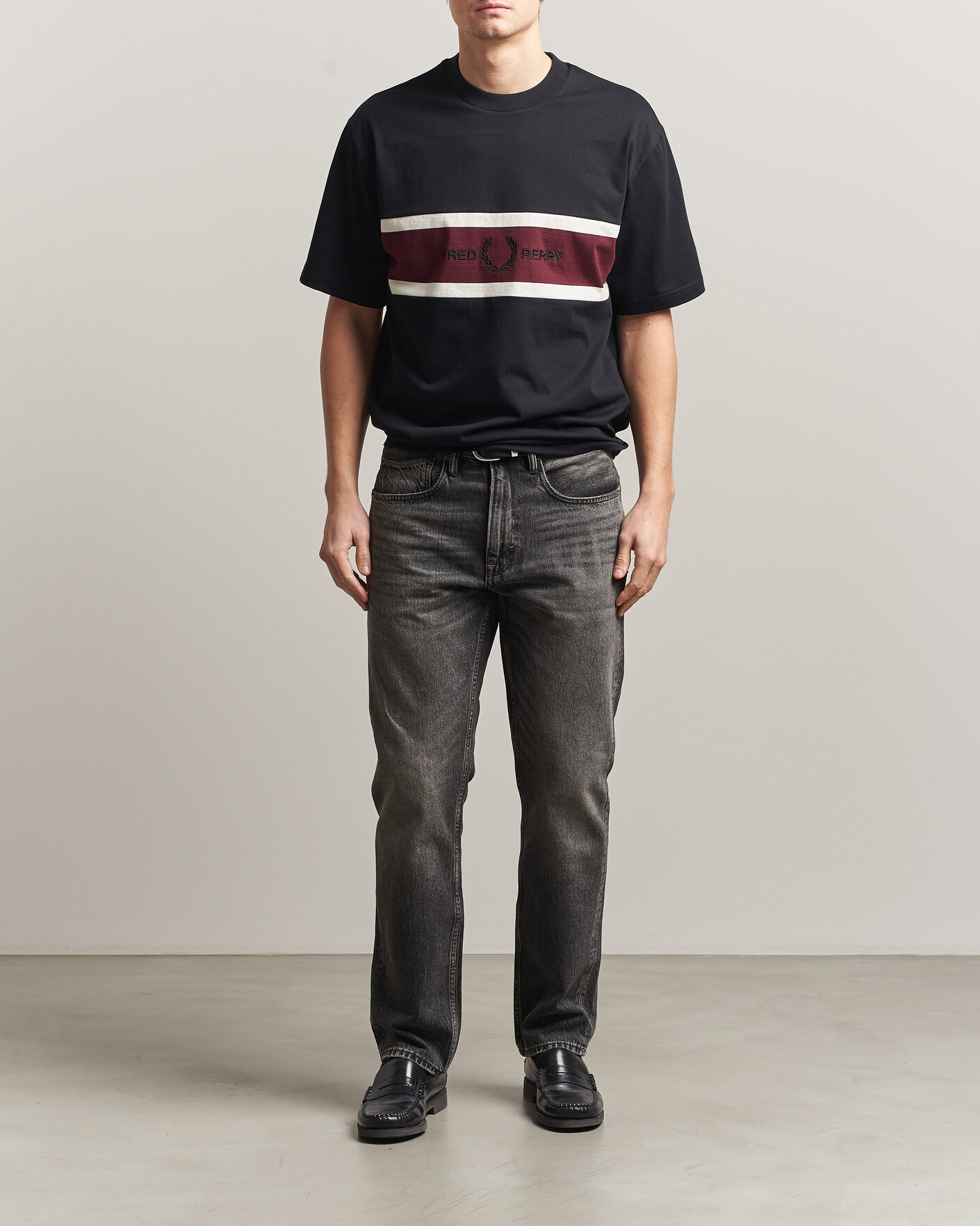 Men | T-Shirts | Fred Perry | Embroidered Paneled T-Shirt Black
