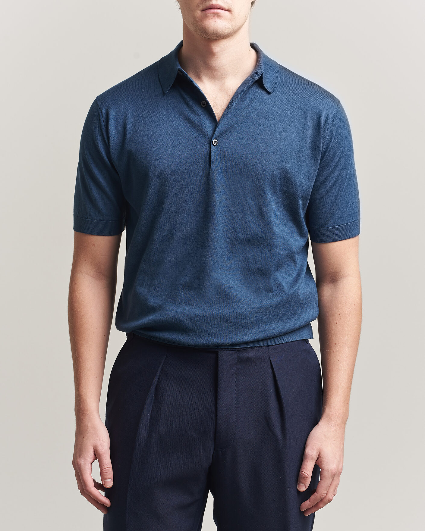 John Smedley Adrian Slim Fit Sea Island Cotton Polo Delft Blue at