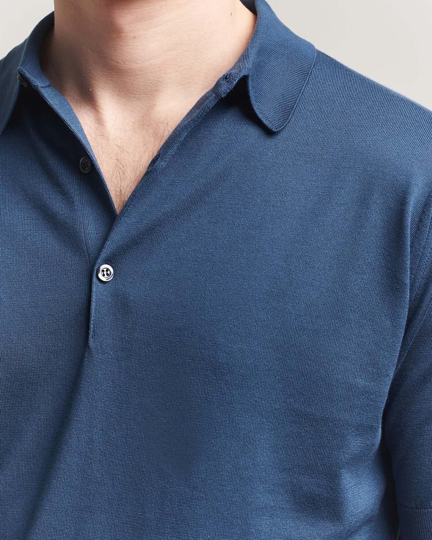 John Smedley Adrian Slim Fit Sea Island Cotton Polo Delft Blue at