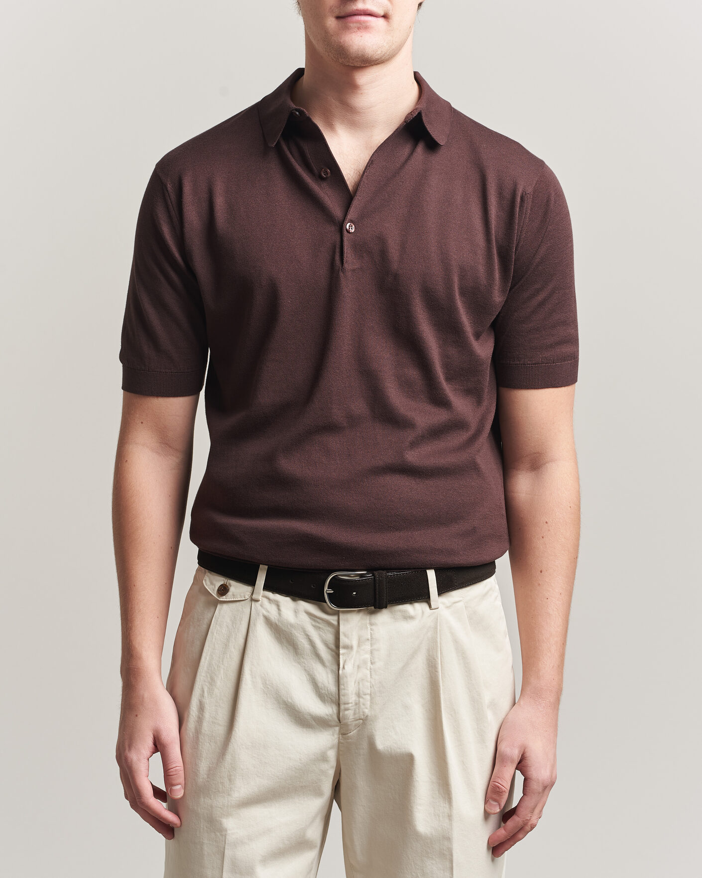 Men | Polo Shirts | John Smedley | Adrian Slim Fit Sea Island Cotton Polo Raisin Brown