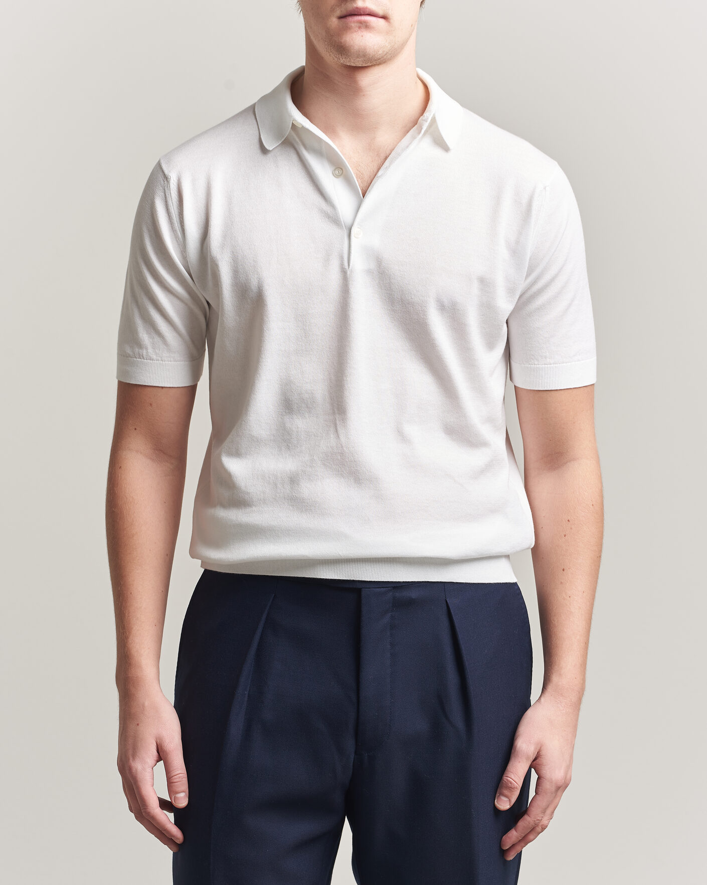 Men | Polo Shirts | John Smedley | Adrian Slim Fit Sea Island Cotton Polo White