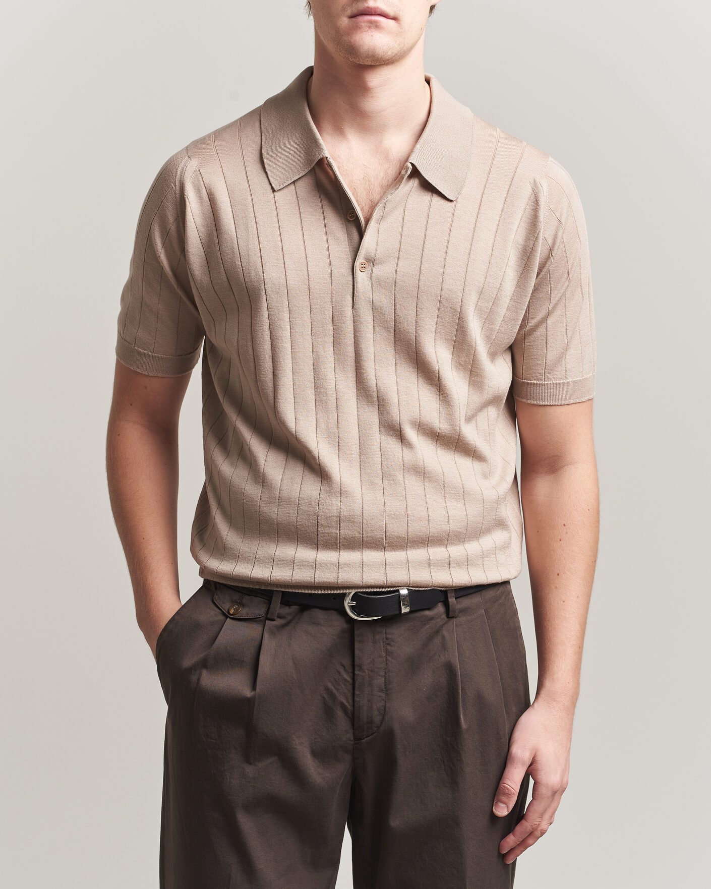 Men | Polo Shirts | John Smedley | Williams Merino/Cotton Knitted Polo Oat
