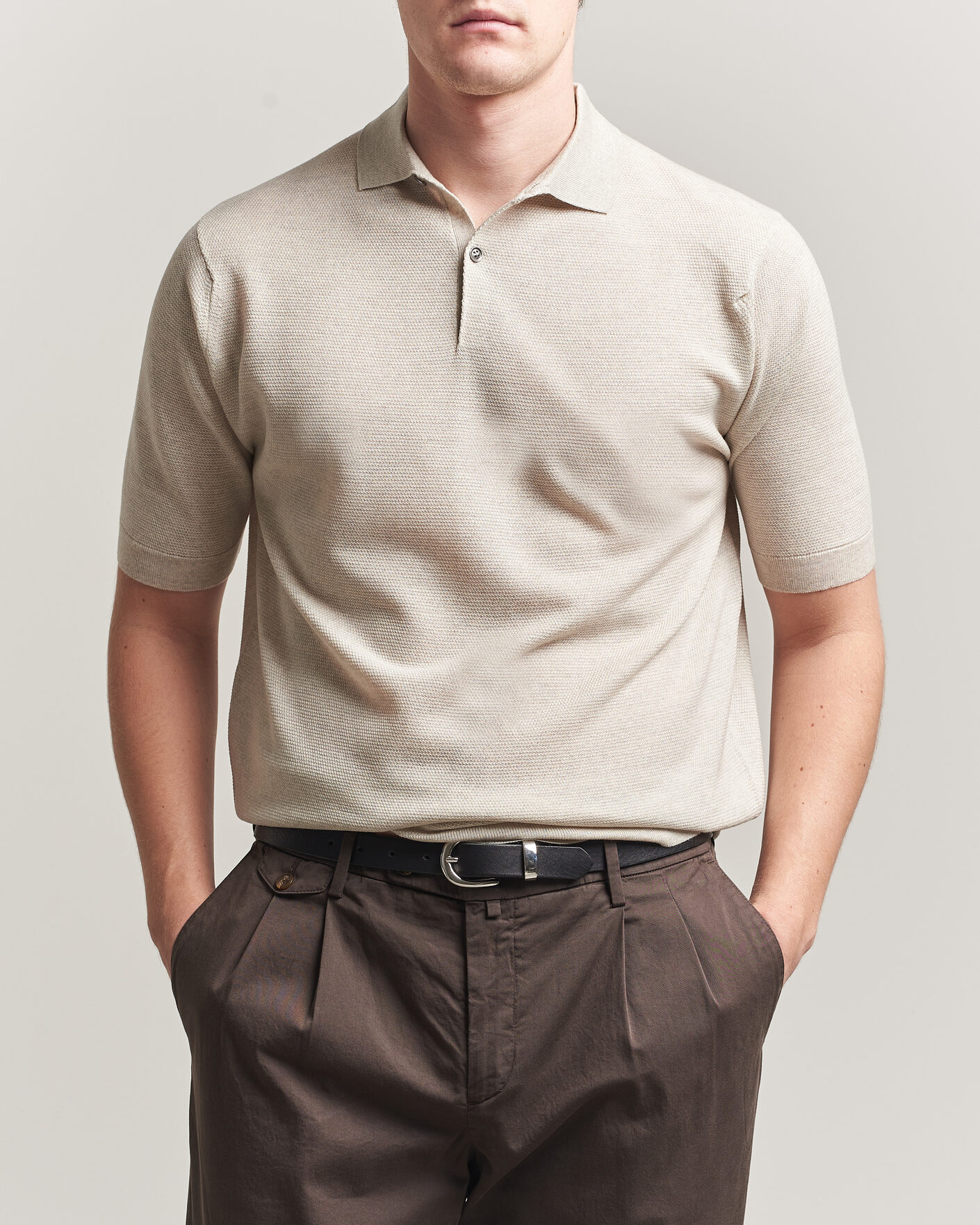 Men | Polo Shirts | John Smedley | 14 Singular Knitted Textured Polo Grey Fleece