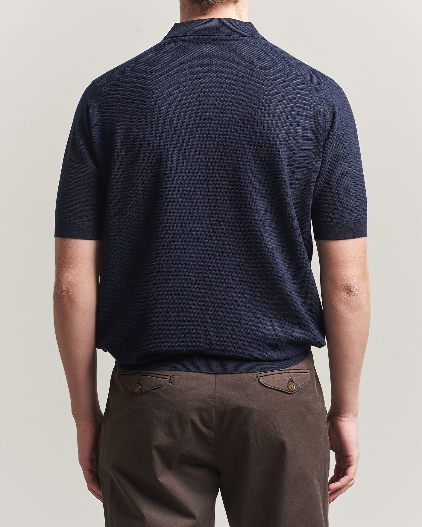 Men | Polo Shirts | John Smedley | 14 Singular Knitted Textured Polo Midnight