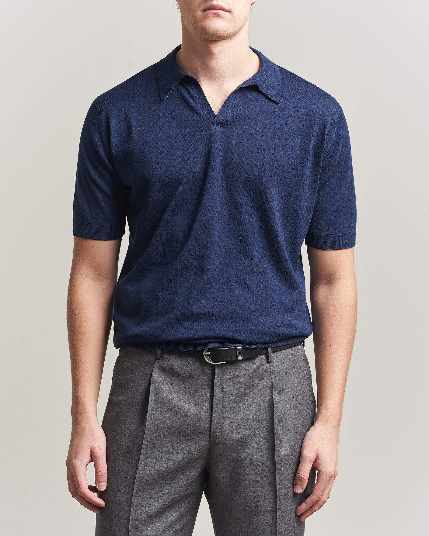 Men | Polo Shirts | John Smedley | Noah Open Collar Sea Island Polo French Navy