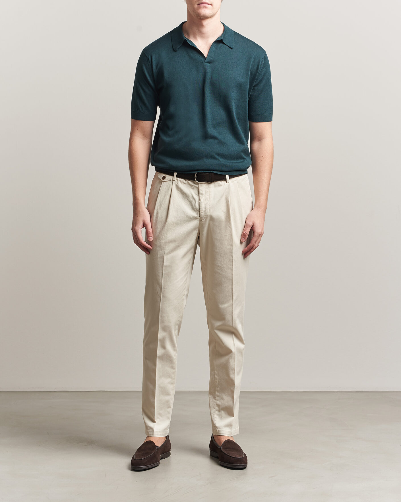 Men | Polo Shirts | John Smedley | Noah Open Collar Sea Island Polo Rainforest