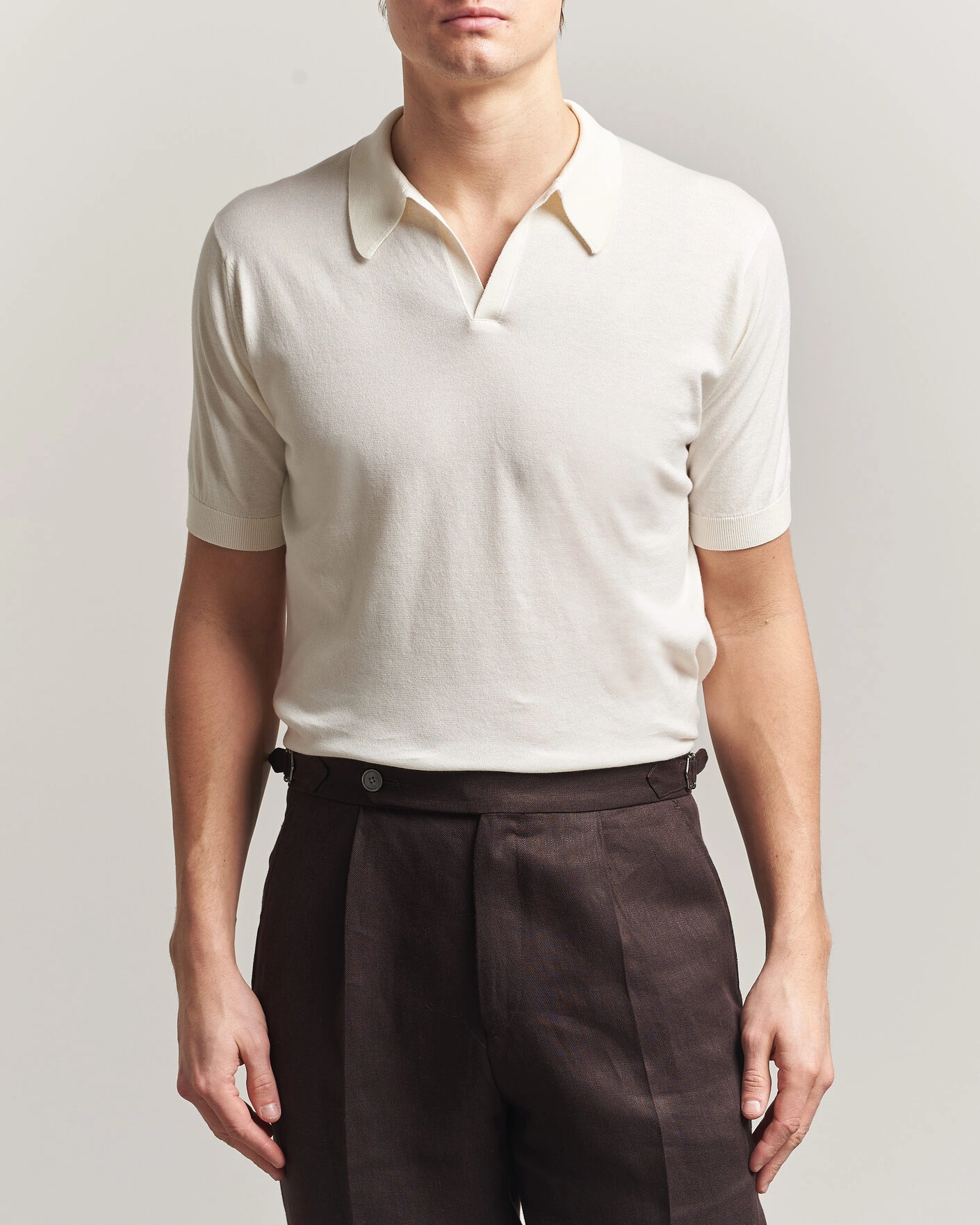 Men | Polo Shirts | John Smedley | Noah Open Collar Sea Island Polo Starch
