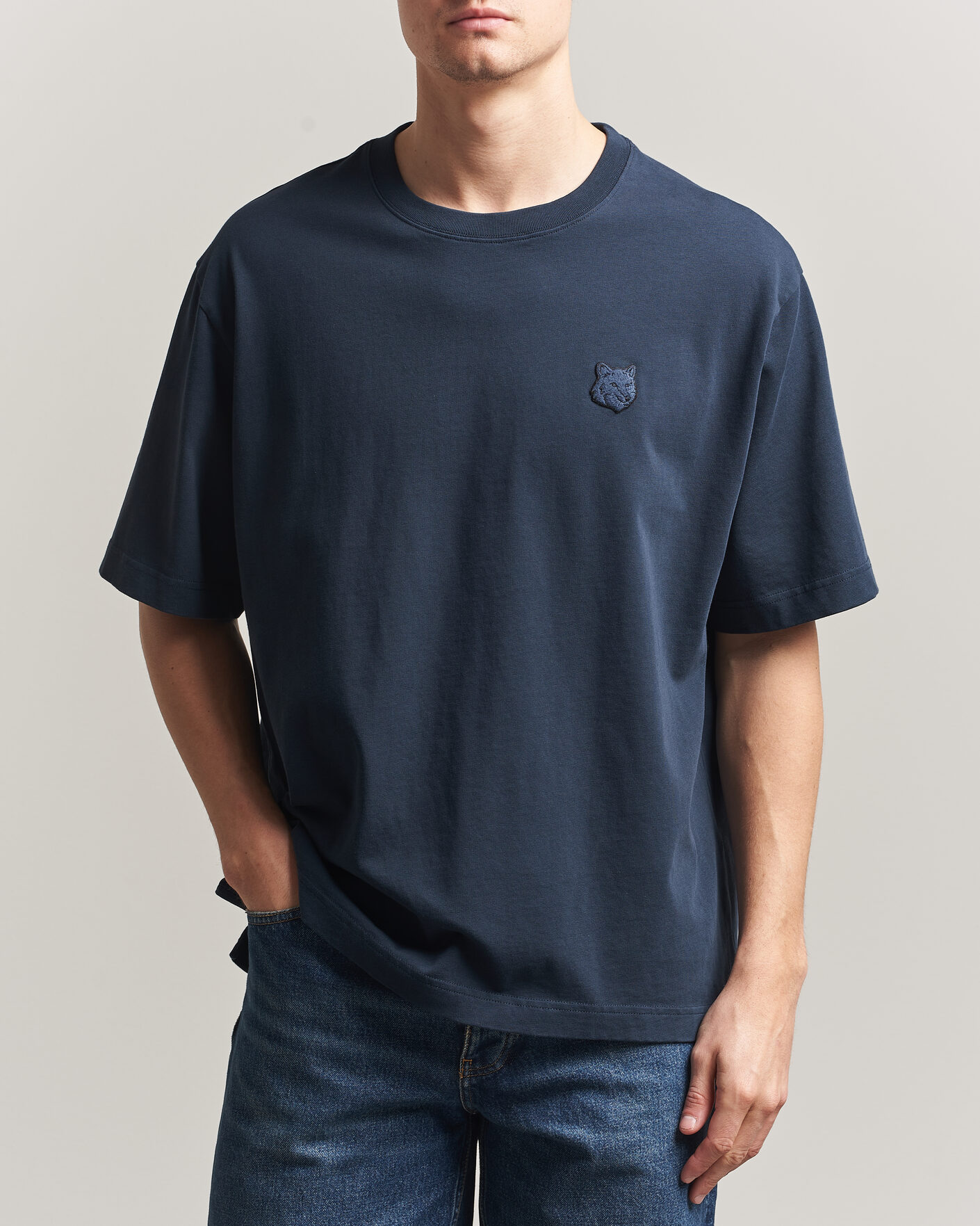 Men | T-Shirts | Maison Kitsuné | Tonal Fox Head T-Shirt Navy