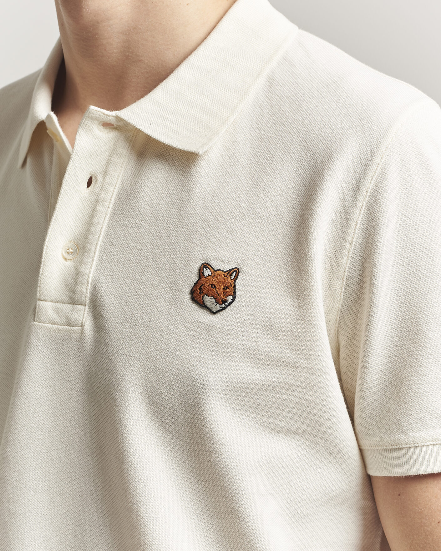Maison Kitsuné Fox Head Polo Noble Beige at CareOfCarl.com