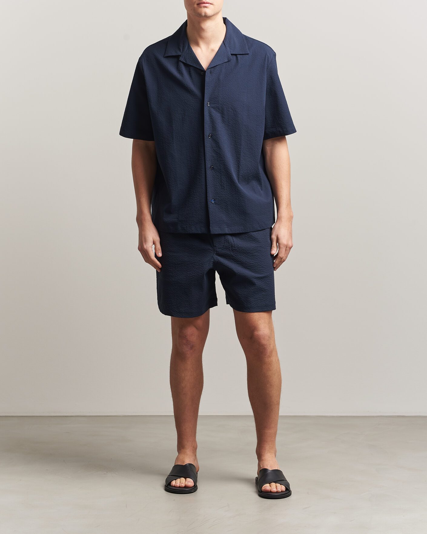 Men | Shirts | Maison Kitsuné | Seersucker Resort Shirt Navy