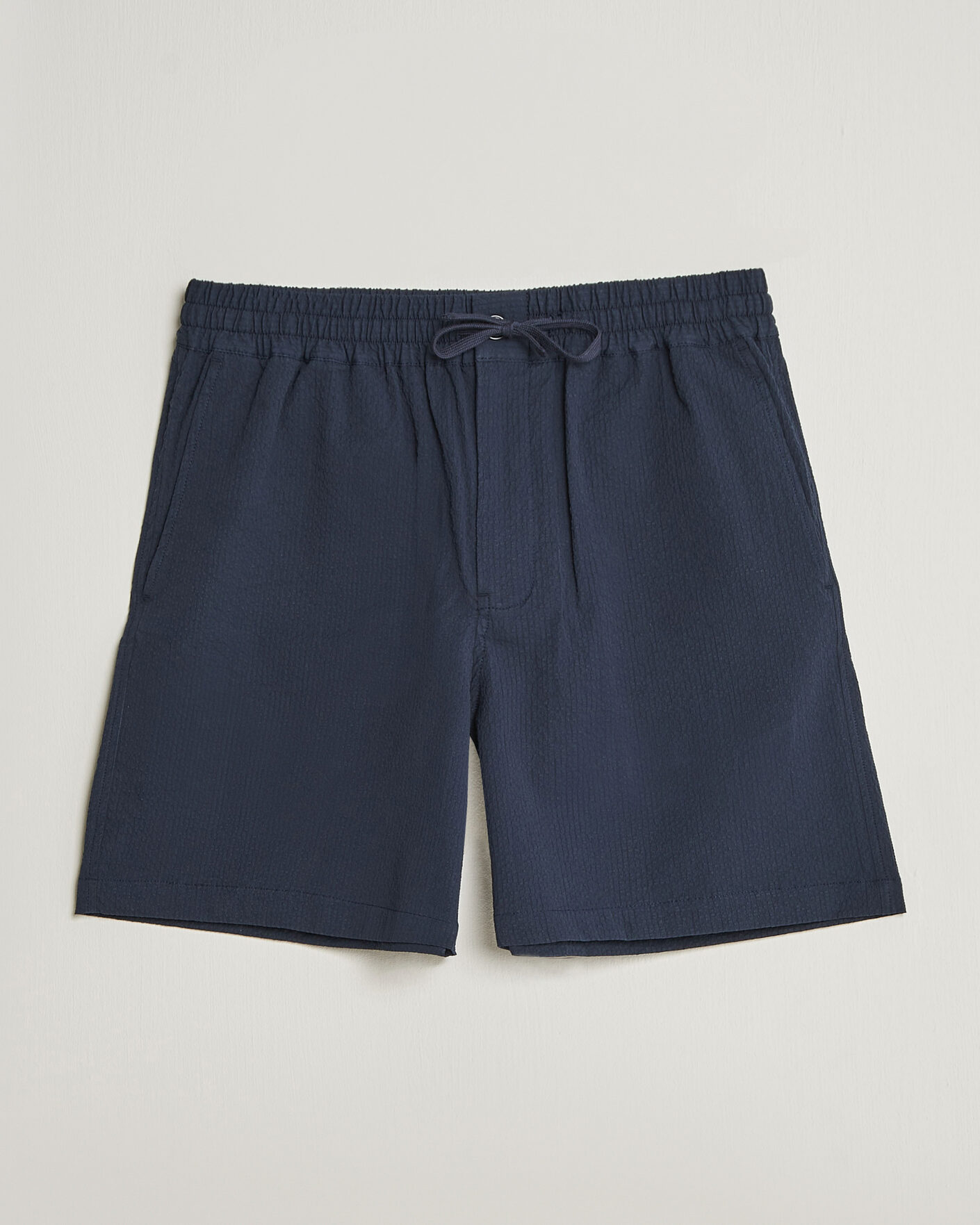 Maison Kitsuné Seersucker Drawstring Shorts Navy at CareOfCarl.com