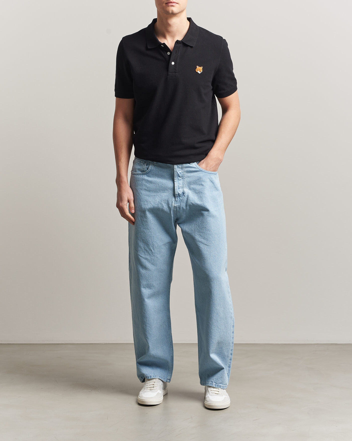 Men | Trousers | Maison Kitsuné | Wide Fit Jeans Light Washed Indigo