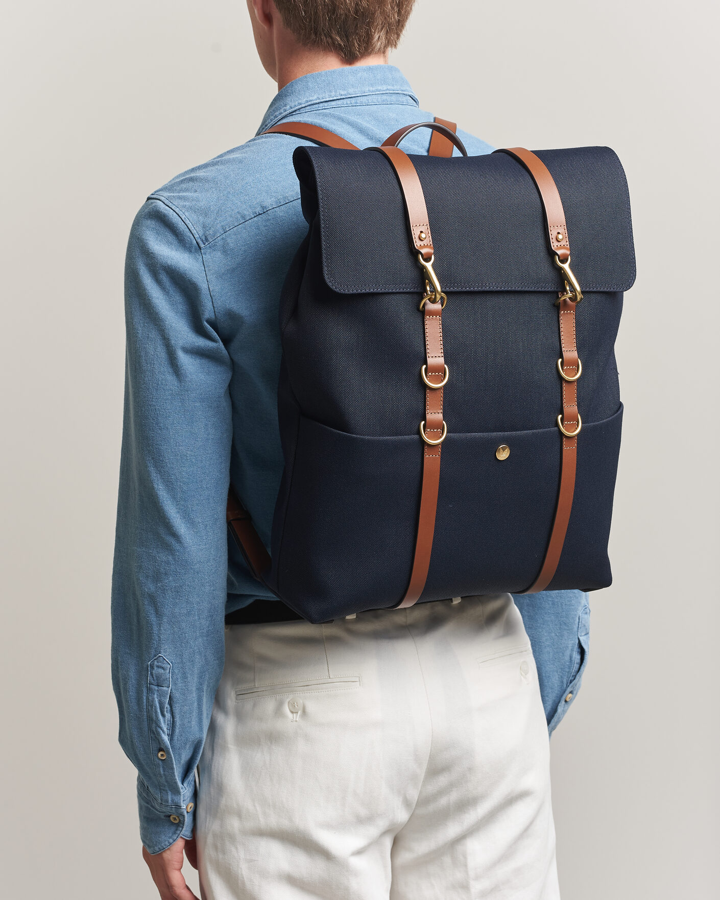 Men | Bags | Mismo | M/S Nylon Backpack Deep Sea Blue/Cuoio